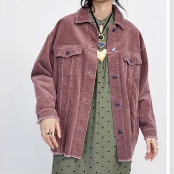 Zara corduroy shirt jacket shacket xs pink - Picture 4 of 14